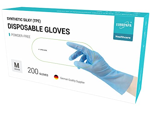EUROPAPA® 100, 200, 300, 450 Stk Vorteilspack TPE transparenz und blau Einweghandschuhe in Box Einmalhandschuhe latexfrei Gummihandschuhe puderfrei Handschuhe in Gr. S,M,L,XL (Blau-200, M)