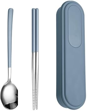 Flatware Silverware Set, 2/8/12/16/20/24 Pcs 304 Stainless Steel Korean Tableware Spoon & Chopsticks with Storage Box, Tableware Cutlery SetBlue,2 Piece set for 1