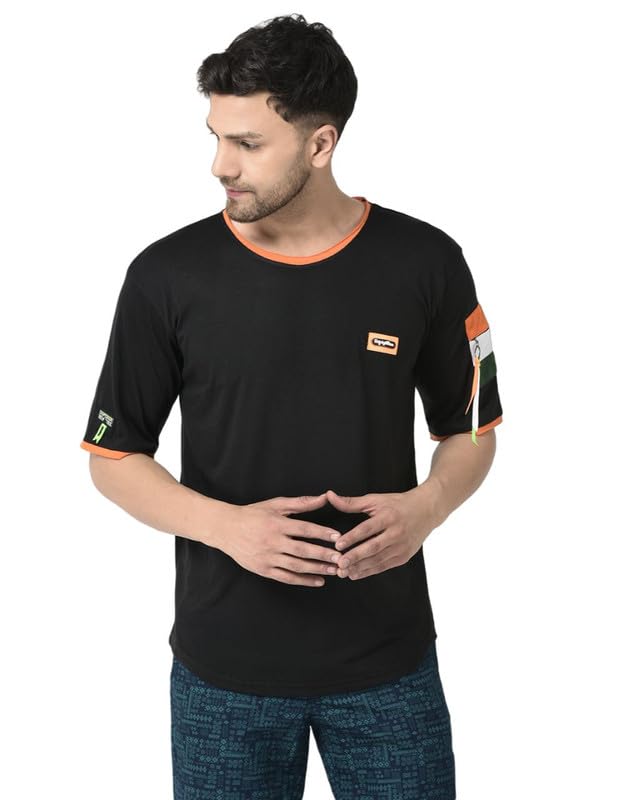 INVOKE TRENDMen's Half Sleeve Self-Design Over Sized Drop Shoulder T-Shirt