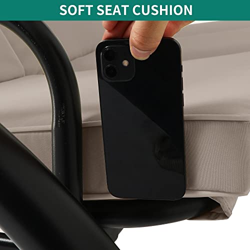 Yitahome Outdoor Porch Swing, 3 Person Patio Swing Chair With Adjustable Canopy, Removable Cushion,Suitable For Garden, Poolside, Balcony-Beige & Grey #TOP5