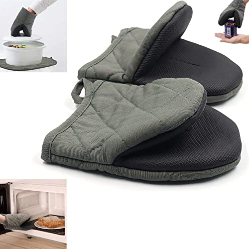 Mini Oven Mitts, 2 Pack Heat Resistant 300 ºf Little Oven Gloves Pot Holder Neoprene Cotton Trivet For Kitchen Cooking - Non-Slip Grip, Hanging Loop, 7 X 6 Inches, Grey (Grey) #TOP25