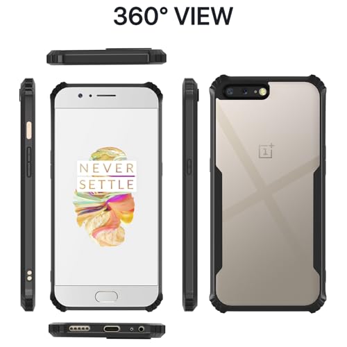 Image of Outlouders Back Cover for OnePlus 5 | Ultra Hybrid Transparent | Full Camera Protection | Raised Edge | Crystal Clear Bumper Case (Black)