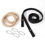 SMAI Wooden Gymnastics Rings with Adjustable Carabiner Clips - Full Body Workout Rings for Bodyweight Training, and Fitness - Gym Rings for Strength and Stability.