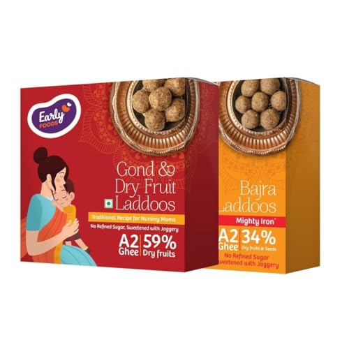 Image of Early Foods Pack of 2: Gond Laddu & Bajra Laddoo | Sugar Free Laddo with jaggery | Gond Ke Laddu | Millet Laddu | Dink Laddoo | Post-Pregnancy Laddu | Dry Fruits Laddu | postpartum ladoo