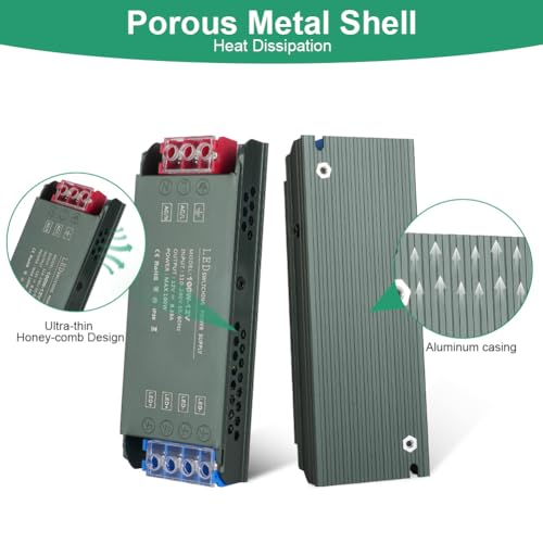 URAQT 24V LED Driver 100W LED Transformer, 220V to 24V Power Transformer, AC 220V to DC 24 Volt 4.16A Compact Ultra-Thin Constant Voltage Low Voltage Transformers for Strip Lights Garden Light