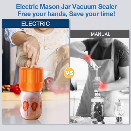 Electric Mason Jar Vacuum Sealer Kit for Wide Mouth and Regular Mouth Mason Jar - Orange