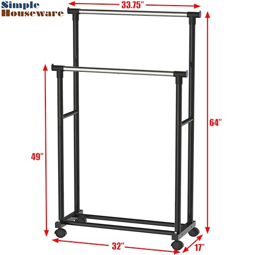 Simple Houseware Double Rod Portable Clothing Hanging Garment Rack
