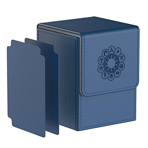 Pulchra Estuche para TCG, Magnetic Flip Box con 2 Divider, Tamaño Grande para 100+ Cartas, Deck Box - Dado Diseño (Elemental Design, Azul)