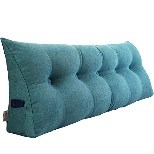 RAKTOV Cojín de Respaldo Triangular para Cabecera, Almohada Grande Doble de Lectura para Sofá Cama, Cojín de Cuña para Sofá Cama Almohada de Soporte con Funda Extraíble, 100x50x20cm, Azul