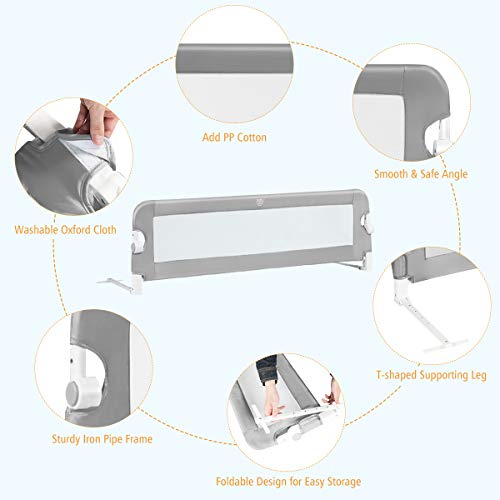 Baby Joy Bed Rails For Toddlers, Extra Long, Swing Down Safety Bed Guard For Convertible Crib, Folding Baby Bedrail For Kids Twin, Double, Full Size Queen & King Mattress (59-Inch, Gray) #TOP1