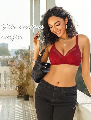 Image of Avidlove Womens Lace Bras Sexy Underwire Unlined Bra V Neck Mesh Everyday Bra Lingeries No Padded