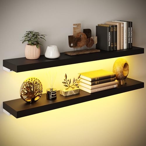 BAMEOS LED Floating Shelves for Wall, 35" W Black Wall