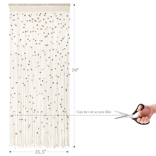 BECHAEO Macrame Beaded Curtain Handmade Cotton Curtain for Door Window Room Divider Closet Bedroom Privacy Decor Colorful 79x35 inch - Image 7