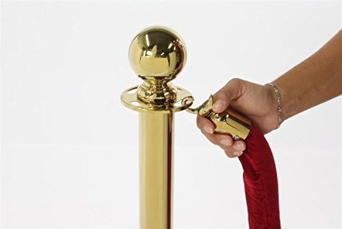 Gold Titanium Queue Barrier Posts (Pair) with 1.5M RED Rope Stainless Steel Stanchion Divider Set Crowd Control Lines-BAR-S (RED Rope) (Gold+REDROPE)