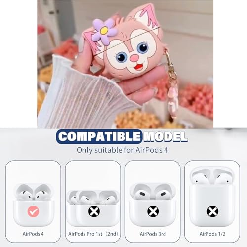 Image of Emoh Roced Case for AirPodS 4 (2024) with Keychain (ANC), Cute Cartoon Shockproof Protective Cover Compatible with Apple AirPods 4th Generation 2024 for Women and Boys (Linabell cat)