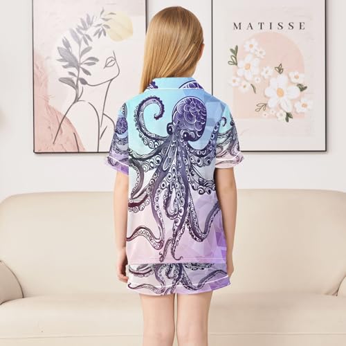 ALAZA Abtract Octopus Satin Pajamas Set Short Sleeve Button Down Sleepwear Summer Pjs 2 Piece4
