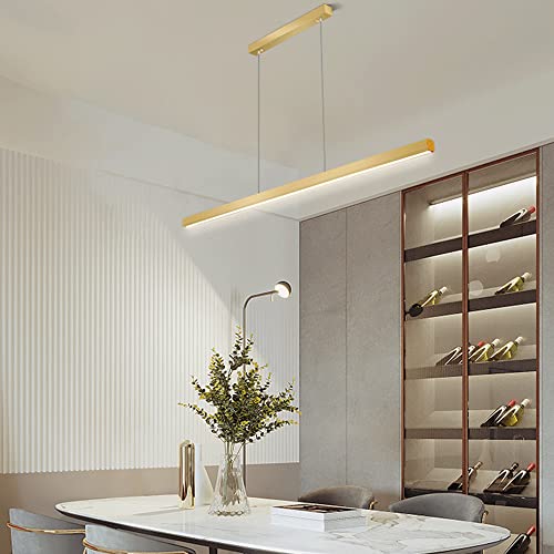 Lámpara colgante lineal de metal dorada moderna LED para iluminación decorativa de islas 5