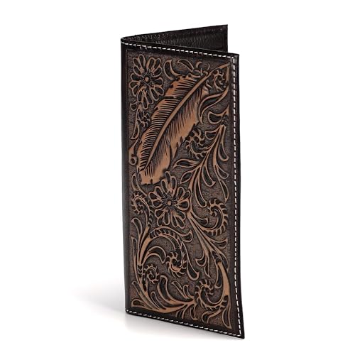 Image of ARIAT Men's Rodeo Wallet - Genuine Leather with Feather Embossed Design, Brown