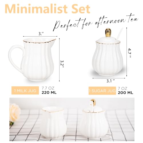 Prefdo Porzellan-Zucker- und Sahnekännchen-Set, britischer Stil, Krug und Zuckerdose, Zucker-Set mit Deckel und Löffel, Kaffeeservice für Zuhause, Kaffee, Tee, Party