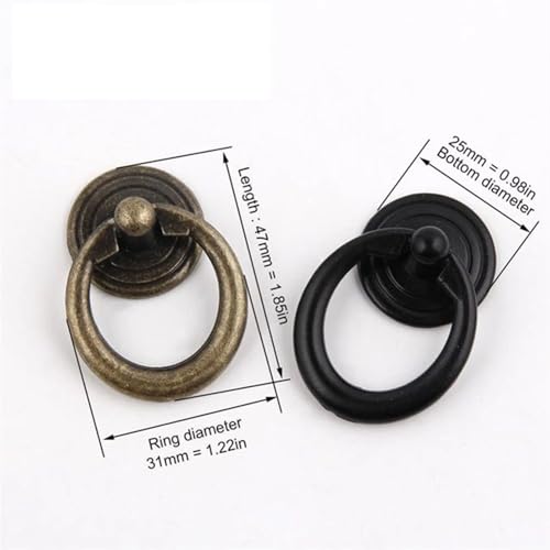 Manijas de cajón circulares de bronce con anillo negro estilo retro 6
