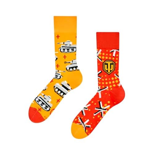 Dedoles Socken Unisex Damen Herren & Kinder Baumwolle viele lustige Designs Fussball Fahrrad Pferde Pflanzen Geschenk links rechts verschieden, Farbe: Grün, Motiv: World of Tanks - FV4005, Gr. 43-46