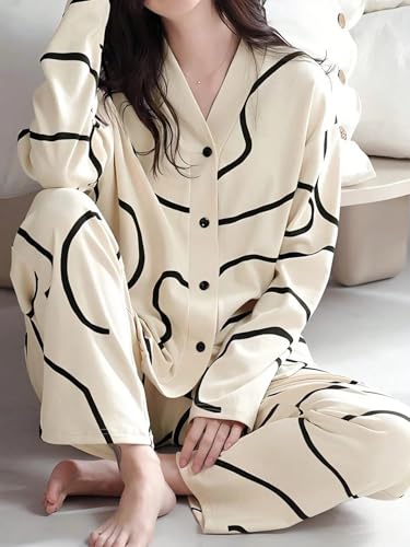 Image of Lymio Womens Korean Night Dress | Full Pyjama Set | Korean Nightsuit | Women Nightwear |Round Neck Full Sleeve Nightsuit | Loungewear | Everyday Nightdress (W-ND-5)