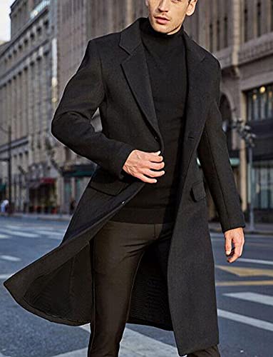 chouyatou Men's Fall Winter Office Single Breasted Long Dress Wool Coat Overcoat3
