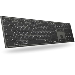 OMOTON Aluminium Bluetooth Mac Tastatur, Kabellose QWERTZ-Tastatur mit 3 Bluetooth Kanälen (Kompatibel mit MacBook Air/Pro/iMac/Mac Pro), Wiederaufladbar, Ergonomisch, Leises Tippen