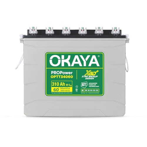 Image of OKAYA PRO Power OPTT34060 310Ah Advanced Tall Tubular Inverter Battery for Home, Office & Shops | Robust & Compact Design | Extra Backup Plus (XBD+Technology) | 60 Months Total Warranty