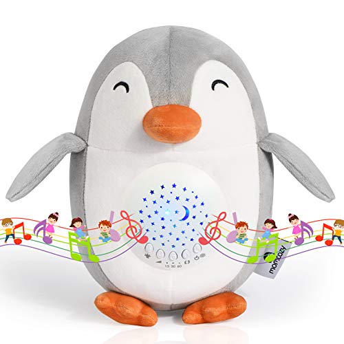 Momcozy Pinguin White Noise Machine, oplaadbare nachtlampprojector, sterrenprojector, babyslaaphulp, muziekspeelgoed met 15 rustgevende geluiden, nachtlamp met wijn-sensorfunctie en nog veel meer