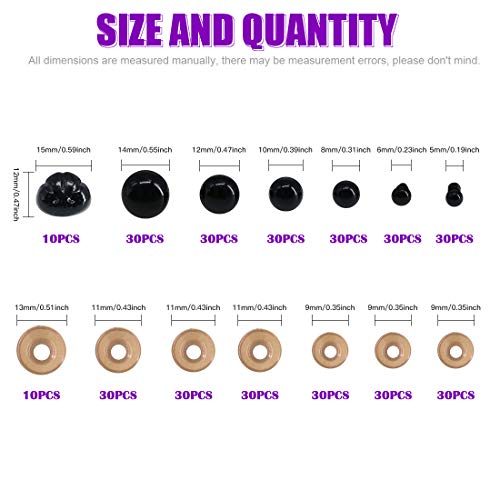 Swpeet 190Pcs Black Assorted Sizes Plastic Safety Eyes And 10 Pcs Noses Set For Doll, Puppet, Plush Animal Making And Teddy Bear #TOP1