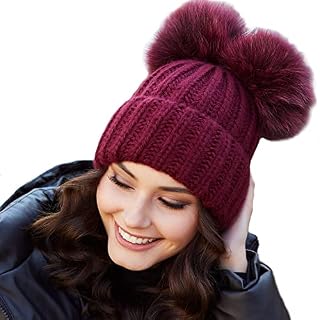 2 Pom Beanie Women Knit Warm Winter Hat Fleece Lined
