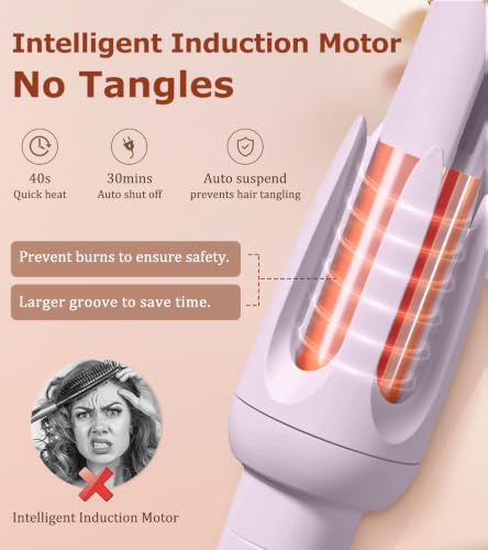 Image of Auto Hair Curler, Automatic Curling Iron Wand with 4 Temperatures & 3 Timers & LCD Display (Purple)