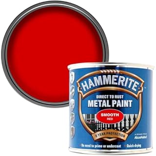 AMK® Hammerite Metal Paint Smooth Red 250ml Direct To Rust Quick Drying No Primer Or Undercoat Needed Single Coat