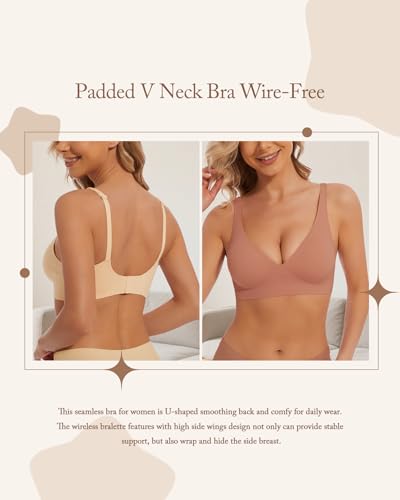 Image of Deep V Bra Padded Bralettes for Women 2 Pack - Low Cut Bras for Deep V Neck Wireless Push Up Bralette Comfort A-D Cups