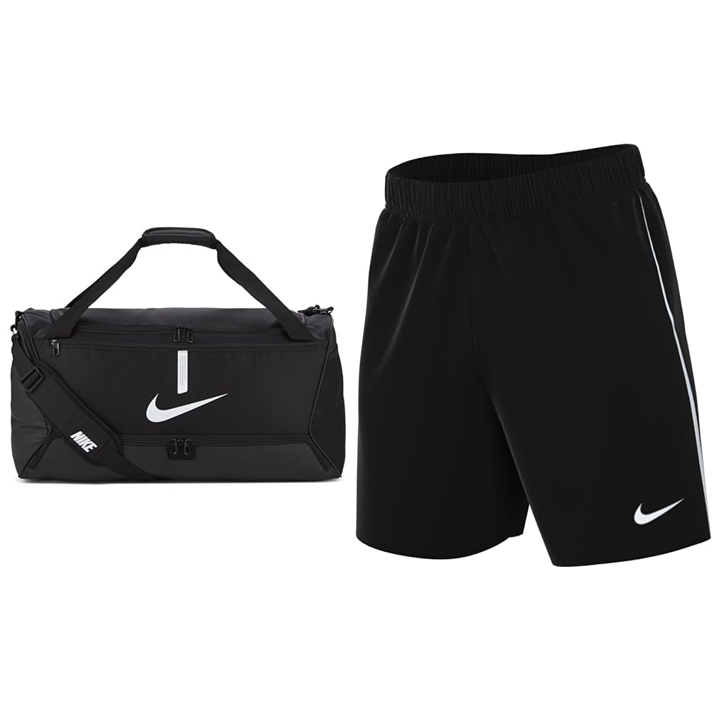 Nike Unisex Academy Team Duffel Bag, Black/Black/White, One Size & DR0960-010 M NK DF LGE Knit III Short K Pants Herren Black/White/White Größe L