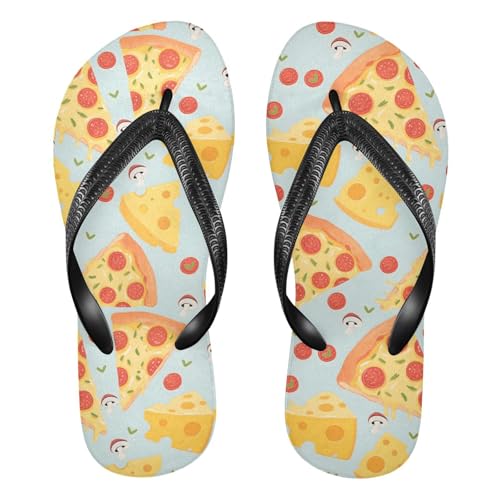ALAZA Pizza Cheese Pattern Flip Flops for Women Fashion Beach Slippers Comfort Mens Flip Flops Non-Slip Rubber Shower Slippers Sandal for Hotel Travel Sport,XS