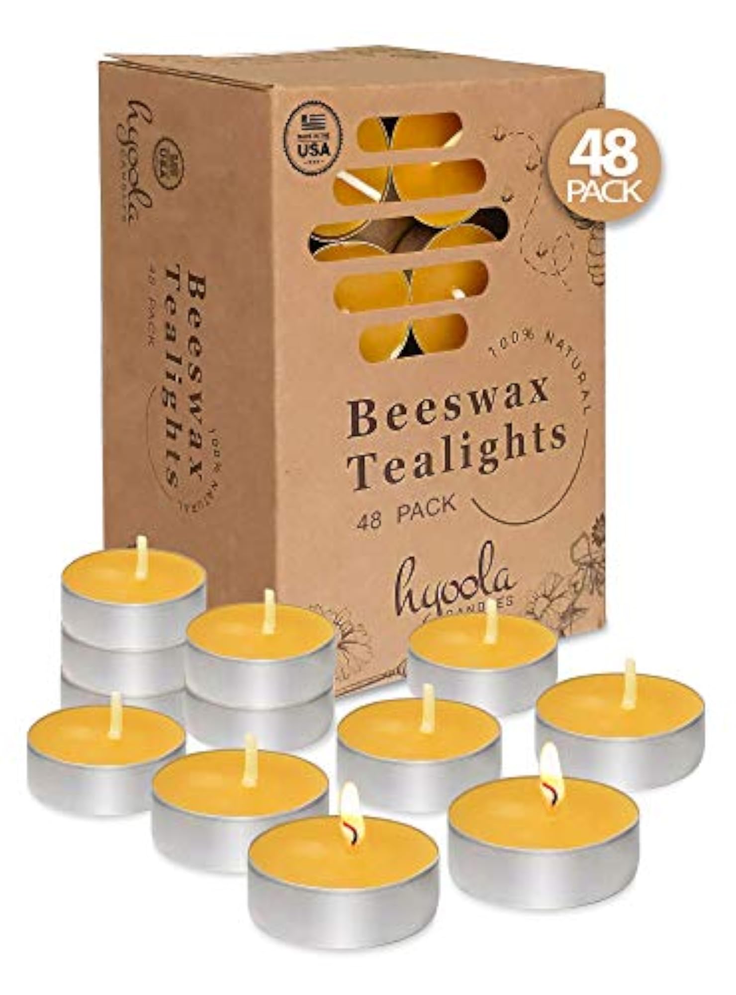 Beeswax Tealight Candles in Aluminum Cup - 48 Pack