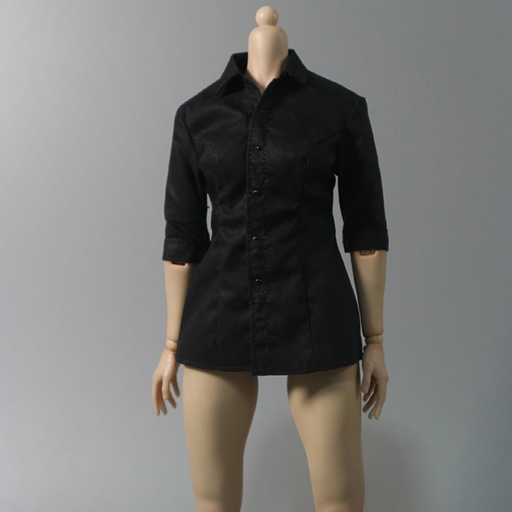 Blouse manches longues figurine AMITD textile extensible noir - Vêtement ajusté poupée 12 pouces