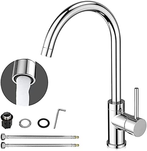 CSEA Küchenarmatur,Küchenarmaturen Mischbatterie mit drehbarem Auslauf für die Küche, Universalanschluss, verchromtes Messing, Kalt- und Warmwasser Cover