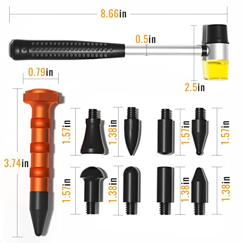 Hiyi 10Pcs Dent Repair Tool Kits Paintless Dent Removal Tap Down Tools Dent Rubber Hammer With 9 Different Shaped Hammer Heads For Diy Dent Repair On Cars #TOP1