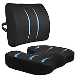 Caossuixin Memory Foam Car Seat Cushion & Lumbar Support Pillow, Desk Chair Cushion with Adjustable Strap Washable Cover for Sciatica Coccyx,Tailbone Pain Relief,Back Support for Office Chair,Car,Home