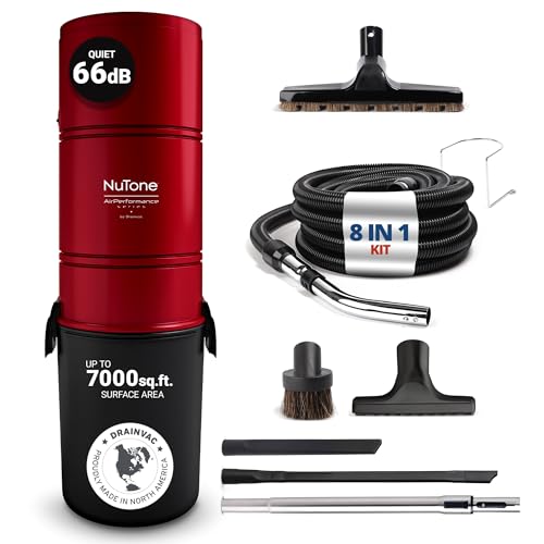 Drainvac Broan-nutone 650 Air watts Residential Central Vacuum System with Standard Toolset Accessories for Cleaning Floors, Carpet, or Any Surfaces - Anti-Vibration, Powerful Suction