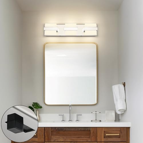 Image of SOLFART 3-Lights Chrome Bathroom Light,Vanity Light Over Mirror, Modern LED Light Fixtures, 5 Color Temperature Adjustable Modern Light for Bathroom