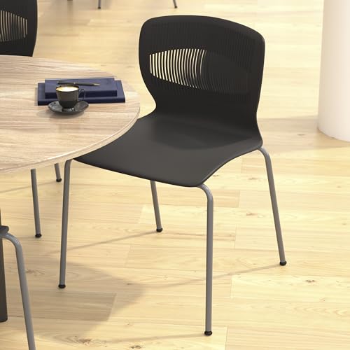 Flash Furniture Hercules Series Commercial Stack Chair - Roomy Wide 770 lb. Capacity - Lumbar Support - Durable Plastic - Silver Steel Frame - Black by Flash Furniture - Image 4
