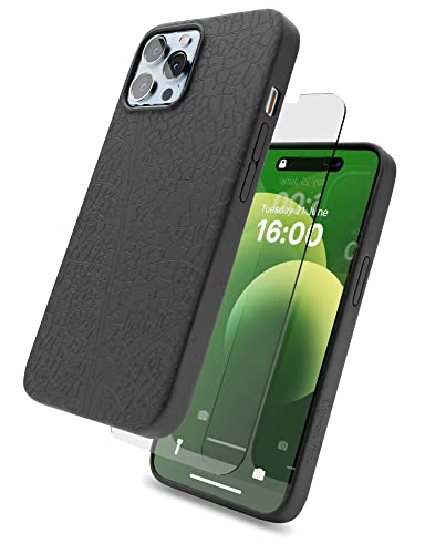 Lagoon Inc. Biodegradable Protective Phone Case for iPhone 14 Pro with Glass Screen Protector - Eco Friendly Plant Based Compostable Case Iphone 14 Pro - Shockproof, Wireless Charging (Black)