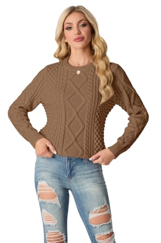 Image of GRECERELLE 2026 Womens Fall Winter Long Sleeve Casual Pullover Sweater Tops | Crewneck, Cable Knit, Chunky, Vintage Style, Anti-static(XS-2XL)