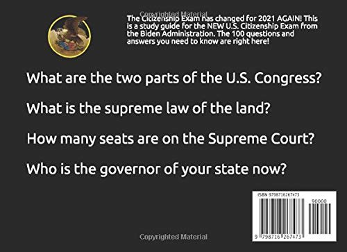 U.s. Citizenship Test Flash Cards Book 2021: 100 Questions - Study Guide - Biden Version #TOP1