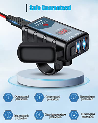 Image of EXTRACTME 6.8A Motorcycle USB Charger, Quick Charge 3.0 Dual USB Motorcycle Phone Charger with Voltmeter & ON /Off Switch, Waterproof Motorcycle Accessories SAE to USB Adapter