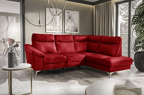 VENESETTI Canapé d'angle en Cuir Italien de Luxe 5 Places LUZINI Rouge foncé, Angle Droit